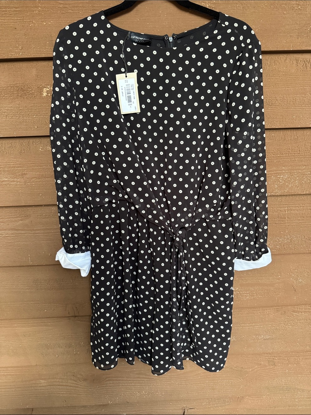 Emporio Armani Black with White Polka Dot Tie-Waist Dress Romper size 40